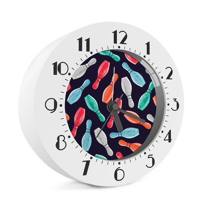 Watercolor Bowling Pins Pattern Print Alarm Clock