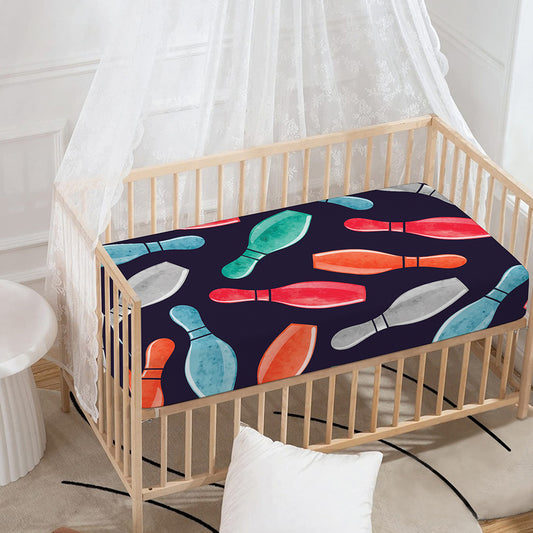 Watercolor Bowling Pins Pattern Print Baby Crib Sheet