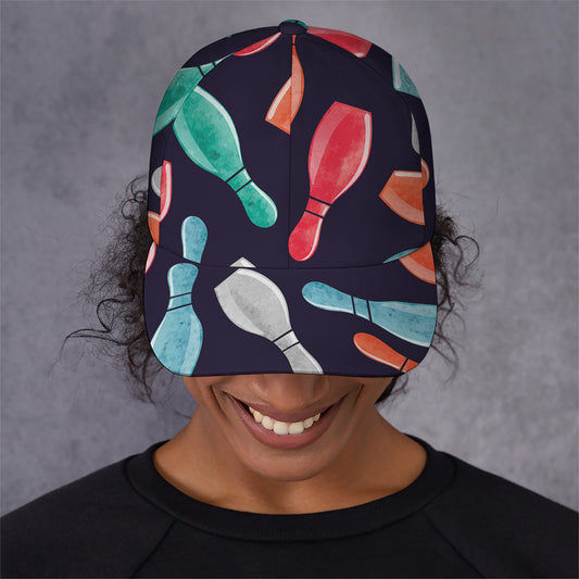 Watercolor Bowling Pins Pattern Print Baseball Cap