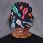Watercolor Bowling Pins Pattern Print Baseball Cap