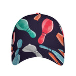 Watercolor Bowling Pins Pattern Print Baseball Cap