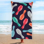 Watercolor Bowling Pins Pattern Print Beach Towel