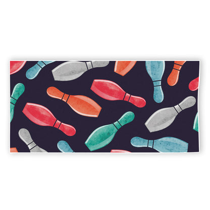 Watercolor Bowling Pins Pattern Print Beach Towel