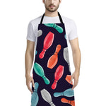 Watercolor Bowling Pins Pattern Print Bib Apron With Pocket