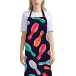 Watercolor Bowling Pins Pattern Print Bib Apron With Pocket