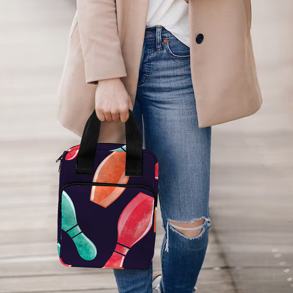 Watercolor Bowling Pins Pattern Print Bible Tote Bag