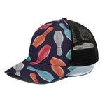 Watercolor Bowling Pins Pattern Print Black Mesh Trucker Cap