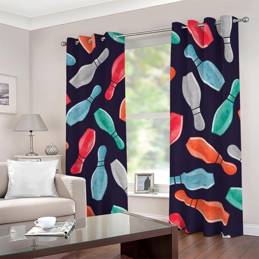 Watercolor Bowling Pins Pattern Print Blackout Grommet Curtains