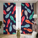 Watercolor Bowling Pins Pattern Print Blackout Pencil Pleat Curtains