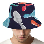 Watercolor Bowling Pins Pattern Print Bucket Hat
