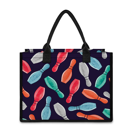 Watercolor Bowling Pins Pattern Print Canvas Tote Bag