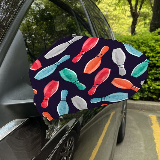 Watercolor Bowling Pins Pattern Print Car Side Mirror Covers