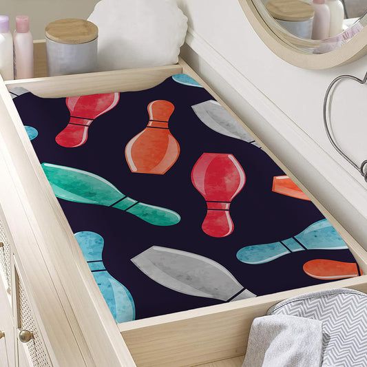 Watercolor Bowling Pins Pattern Print Changing Pad Cover