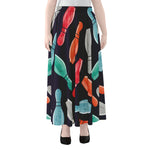 Watercolor Bowling Pins Pattern Print Chiffon Maxi Skirt