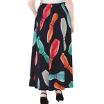 Watercolor Bowling Pins Pattern Print Chiffon Maxi Skirt