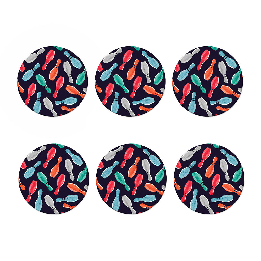 Watercolor Bowling Pins Pattern Print Coaster Set