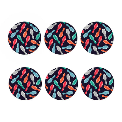 Watercolor Bowling Pins Pattern Print Coaster Set