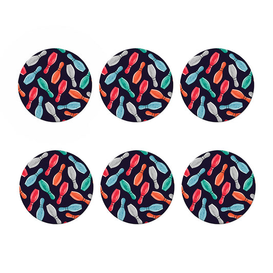 Watercolor Bowling Pins Pattern Print Coaster Set