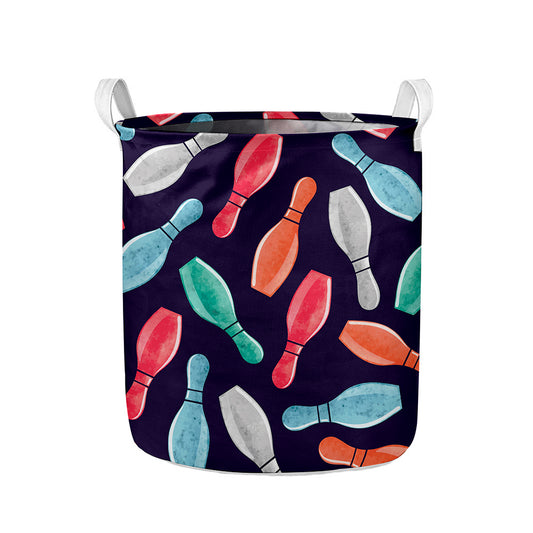 Watercolor Bowling Pins Pattern Print Collapsible Laundry Basket
