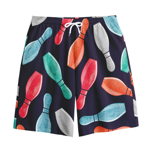 Watercolor Bowling Pins Pattern Print Cotton Shorts