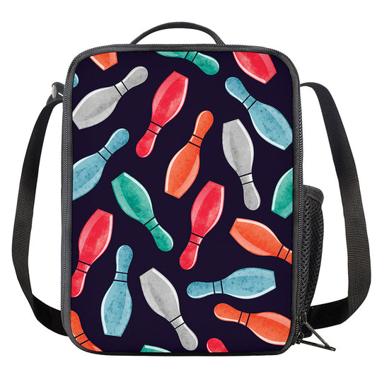 Watercolor Bowling Pins Pattern Print Crossbody Lunch Bag