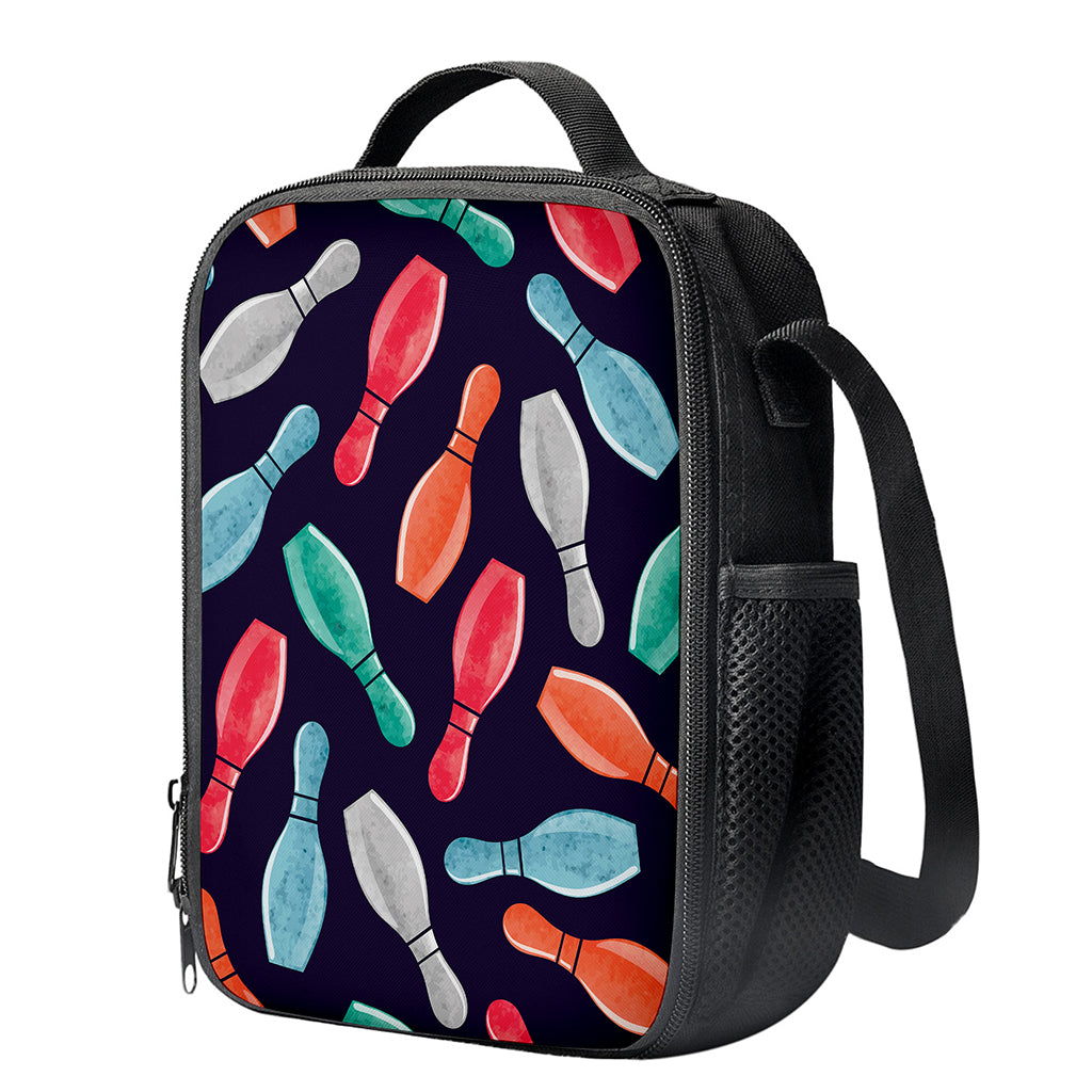 Watercolor Bowling Pins Pattern Print Crossbody Lunch Bag