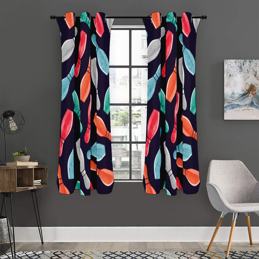 Watercolor Bowling Pins Pattern Print Curtain