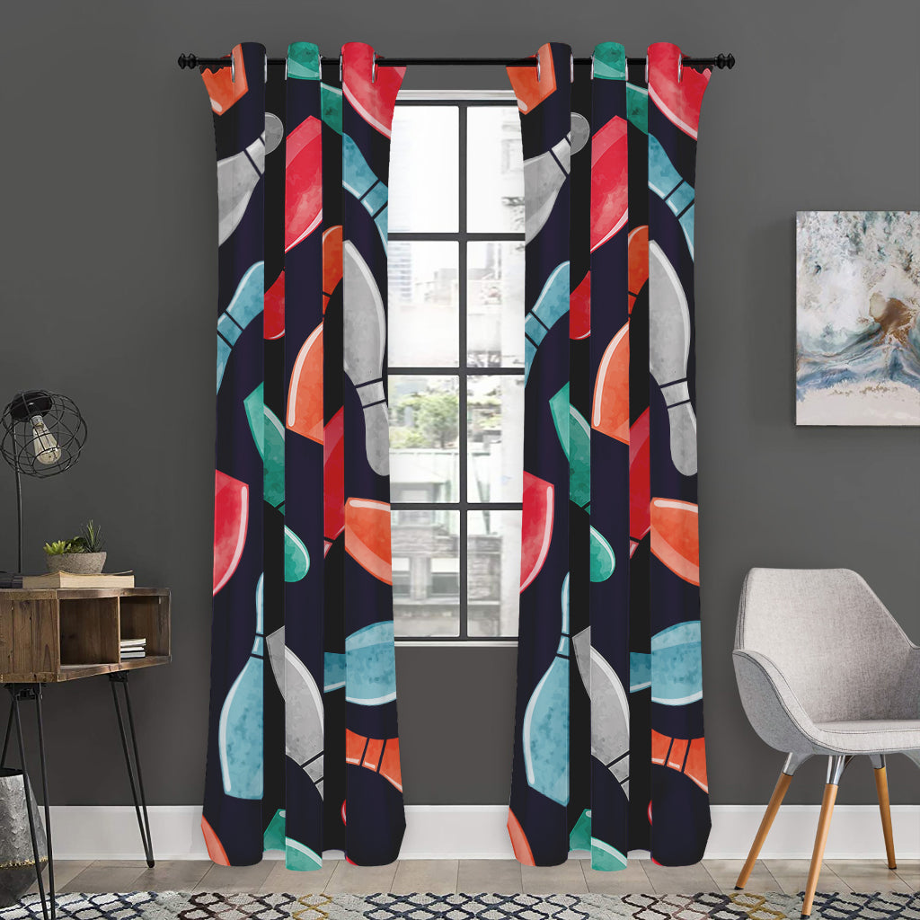 Watercolor Bowling Pins Pattern Print Curtain