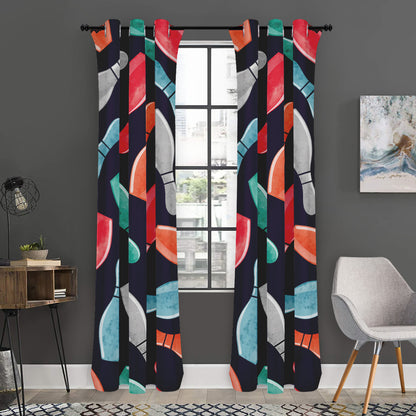 Watercolor Bowling Pins Pattern Print Curtain