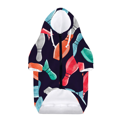 Watercolor Bowling Pins Pattern Print Dog Zip Up Hoodie