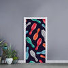 Watercolor Bowling Pins Pattern Print Door Sticker