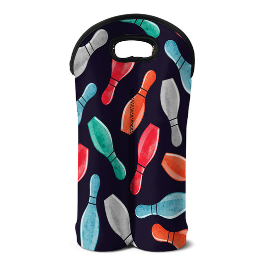 Watercolor Bowling Pins Pattern Print Double Neoprene Wine Tote