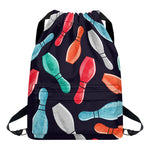 Watercolor Bowling Pins Pattern Print Drawstring Backpack