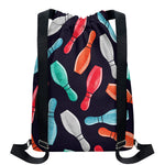 Watercolor Bowling Pins Pattern Print Drawstring Backpack