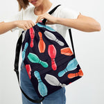 Watercolor Bowling Pins Pattern Print Drawstring Backpack