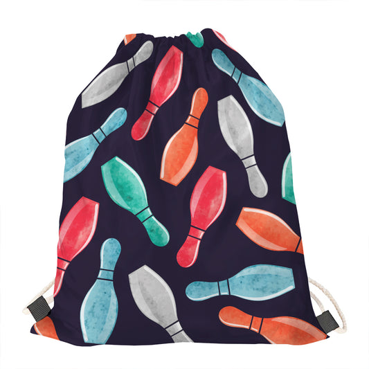 Watercolor Bowling Pins Pattern Print Drawstring Bag