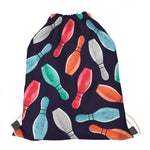 Watercolor Bowling Pins Pattern Print Drawstring Bag