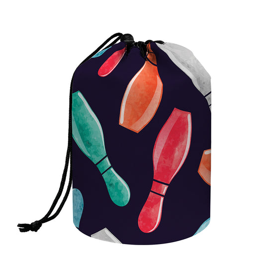Watercolor Bowling Pins Pattern Print Drawstring Makeup Bag