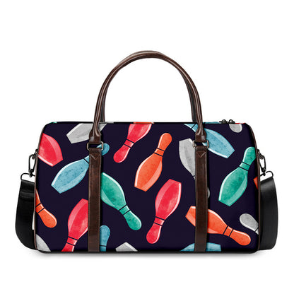 Watercolor Bowling Pins Pattern Print Duffle Bag