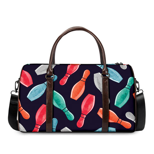 Watercolor Bowling Pins Pattern Print Duffle Bag