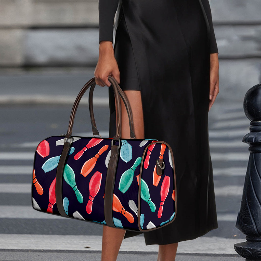 Watercolor Bowling Pins Pattern Print Duffle Bag