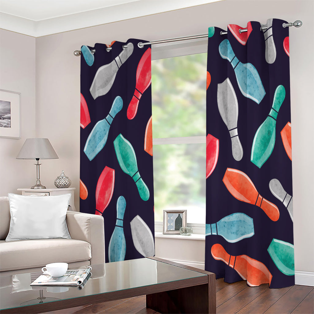 Watercolor Bowling Pins Pattern Print Extra Wide Grommet Curtains