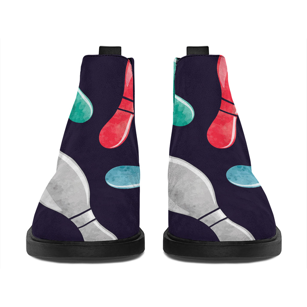 Watercolor Bowling Pins Pattern Print Flat Ankle Boots