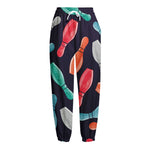 Watercolor Bowling Pins Pattern Print Fleece Lined Knit Pants