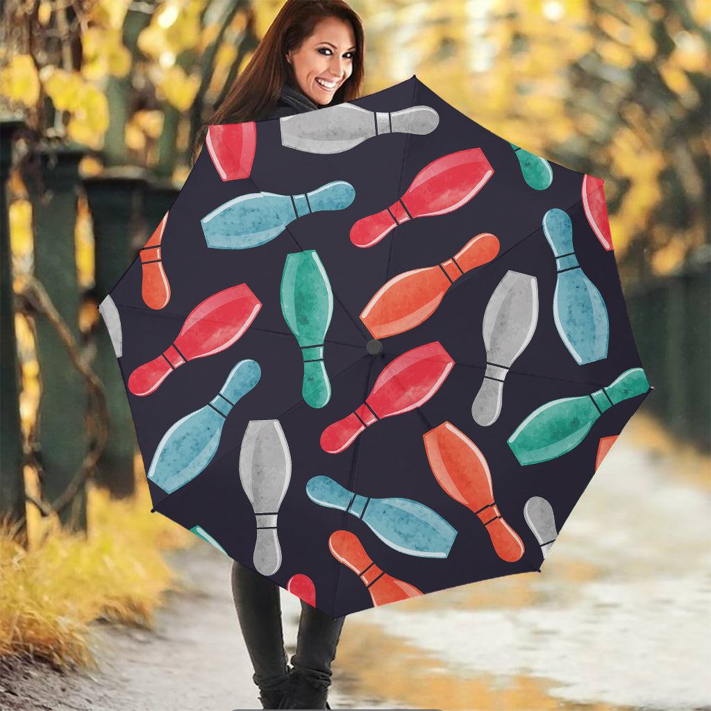Watercolor Bowling Pins Pattern Print Foldable Umbrella