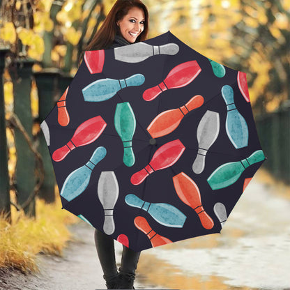 Watercolor Bowling Pins Pattern Print Foldable Umbrella