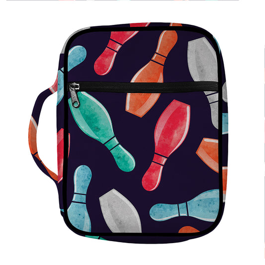 Watercolor Bowling Pins Pattern Print Front Pocket Bible Bag