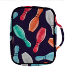 Watercolor Bowling Pins Pattern Print Front Pocket Bible Bag