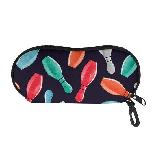 Watercolor Bowling Pins Pattern Print Glasses Case