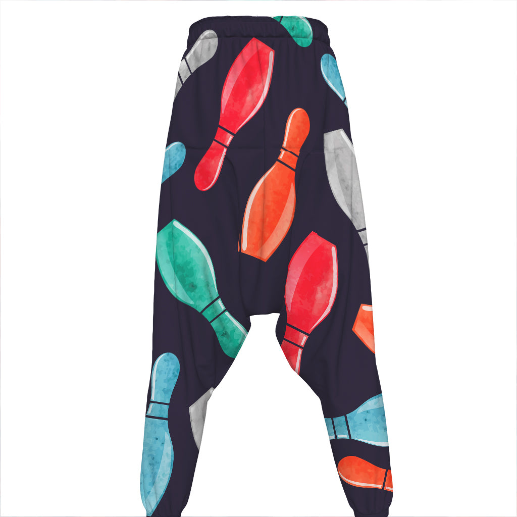 Watercolor Bowling Pins Pattern Print Hammer Pants